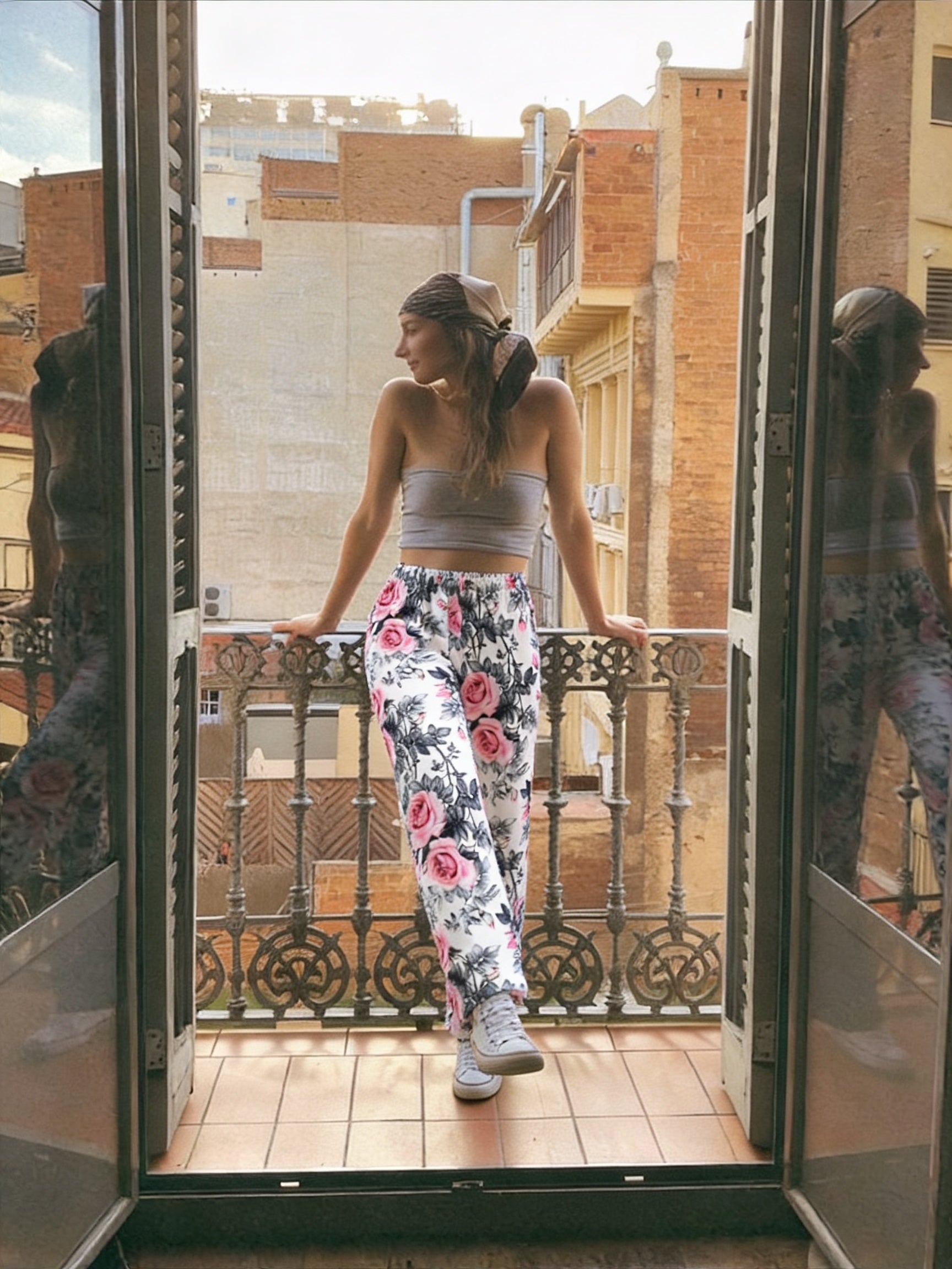 Hot pink flowers pants